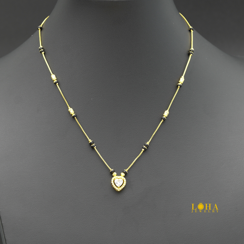 Black Bead Gold Plated Heart Pendant